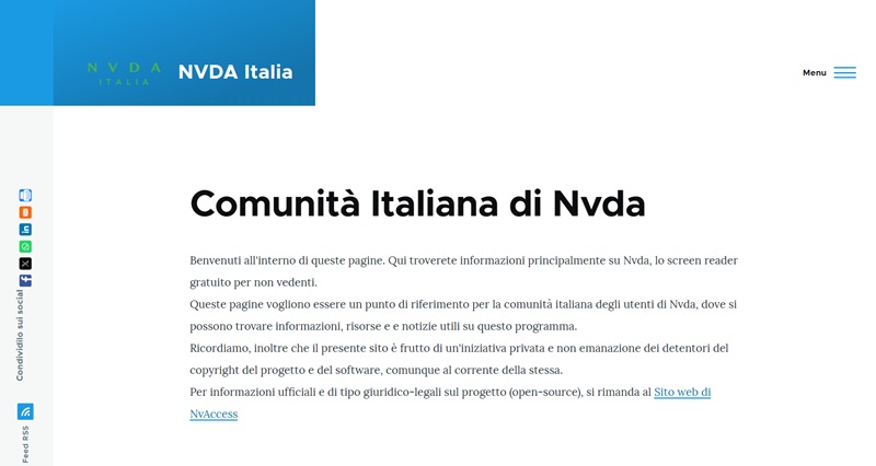 Home page del sito NVDA